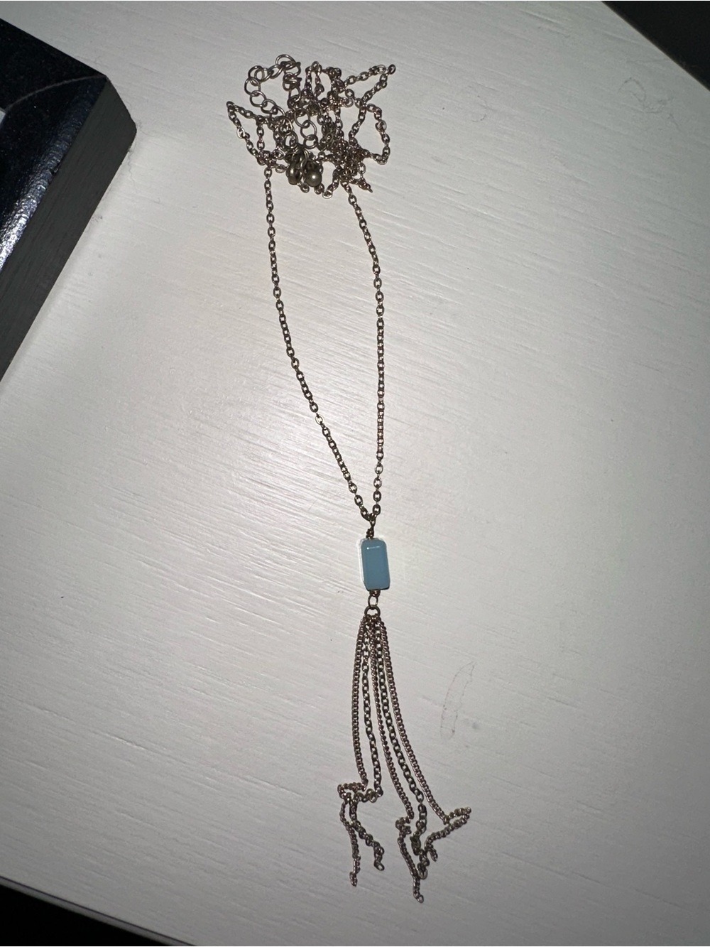 Long Blue Stone Tassel Necklace